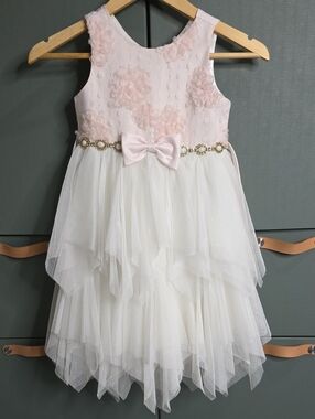 American Princess Pink Rosette Tiered Tulle Party Dress - Size 6X/7